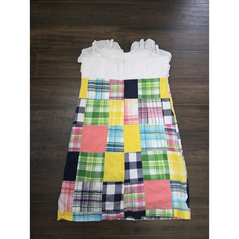 Lilly Pulitzer Cameron Madras Patch Dress Size 12 Strapless Ruffle - Picture 2 of 10